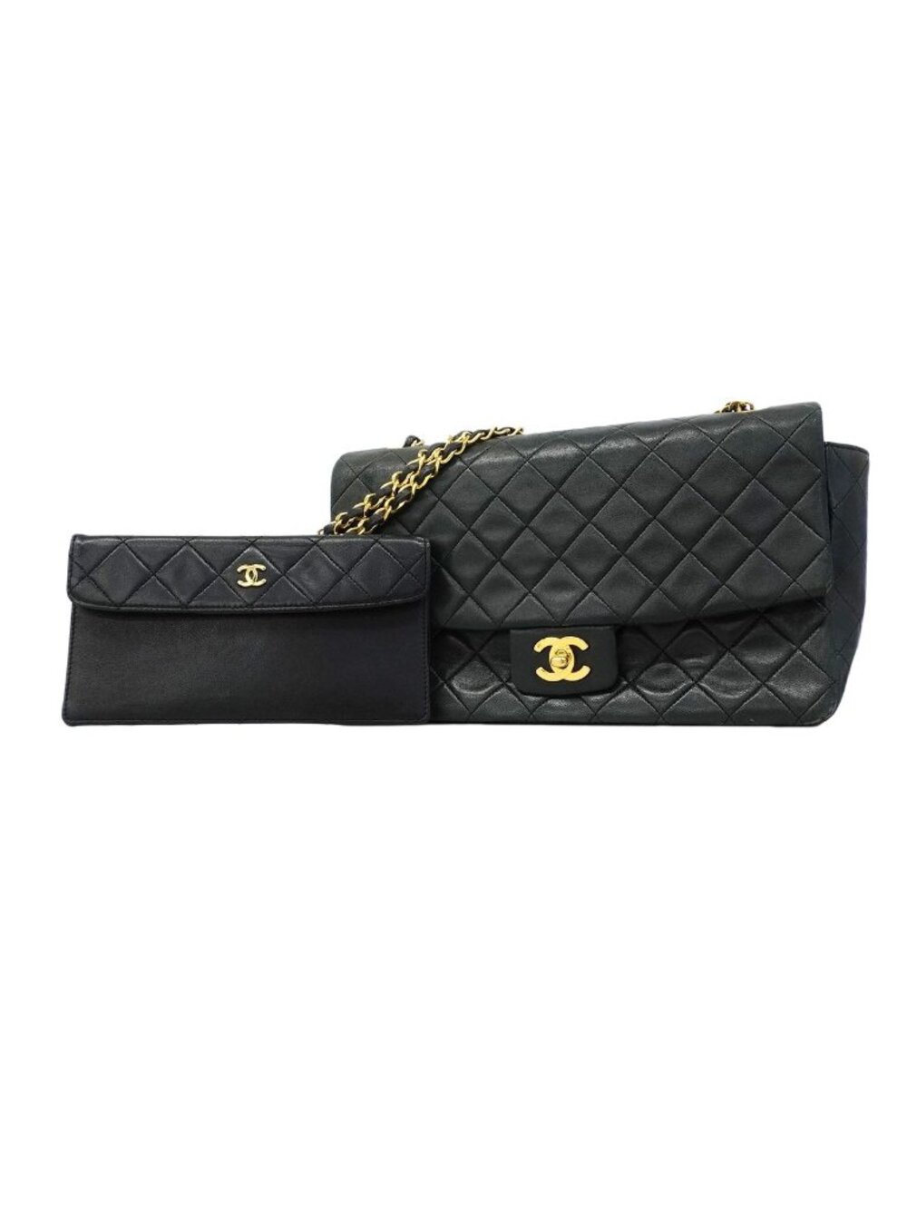 Chanel Shoulder Bag Quilted Lambskin Black Gold